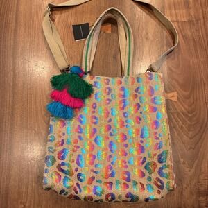 America & Beyond Embellished Multicolored Leopard Spring Summer Shoulder Tote